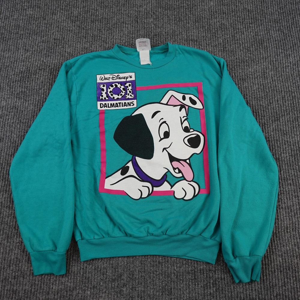 Vintage Disney 101 Dalmatians Sweatshirt Womens Small Green Fleece Crewneck
